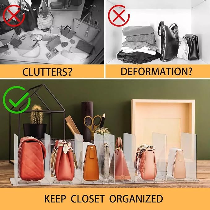 Adjustable Shelf Divider for Closet, Clear Purse Organizers for Closet Acrylic Handbag Separators Storage Shopping Gift Bag Organizer Bookshelf Separator Dividers in Bedroom, Office