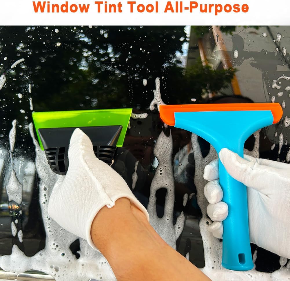 Window Tint Tool All-Purpose 6" Silicone Cleaning Squeegee 5 inch Handy Small Rubber Window Squeegee Auto Water Blade for Car Windshield, Window, Mirror, Glass Door,Shower(Green and Orange)