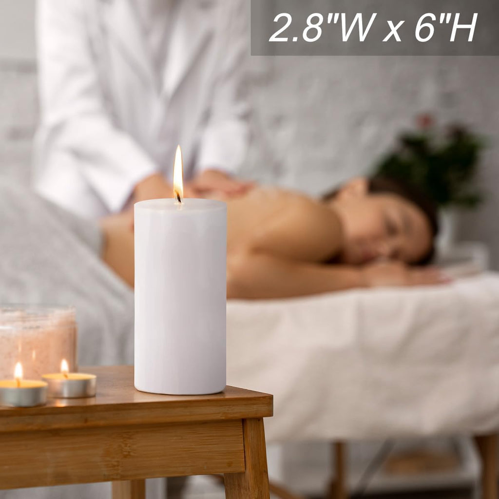 3 Pack 2.8 x 6 Hand Poured White Dripless Pillar Candles, 150 Hours Long Burning, Soy Candles, Non-Toxic, Unscented, Smokeless, for Power Outages & Emergency
