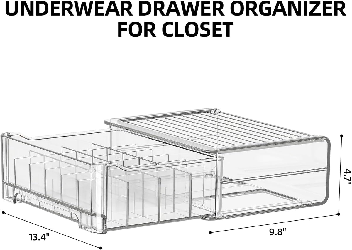 Underwear Drawer Organizer with Dividers, 24 Cell Stackable Sock Organizer for Closet, Plastic Underwear Storage Drawer for Closet, Bra Organizer for Baby Clothes, Panties, Belts, Ties, Scarf