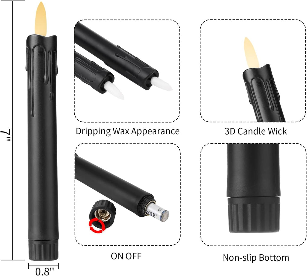 YBU Flameless Taper Candles with Remote 7 Inches Led Candle Sticks with Flickering Light Timer Dimmer Battery Operated Window Candles for Halloween Christmas Decoration (Black)