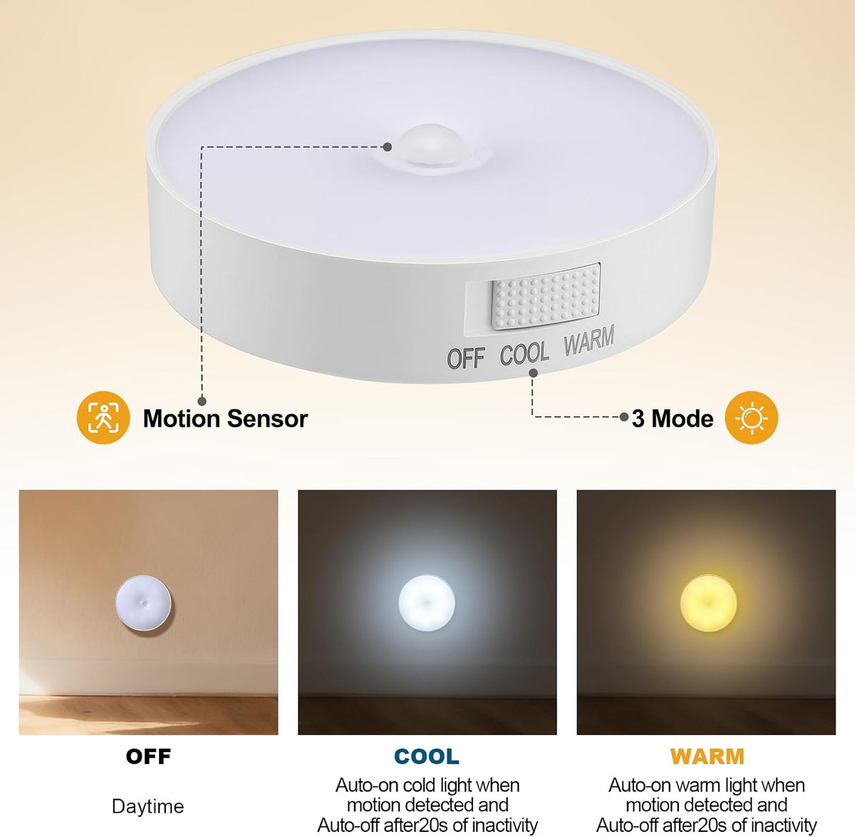 Glooglitter 2 Pcs Magnetic Cruise Ship Motion Sensor Light with USB Cable LED Rechargeable Night Light Battery Nightlight Safe Cordless Nightlight for Cruise Ship Cabin Hallway Bathroom (White & Warm)