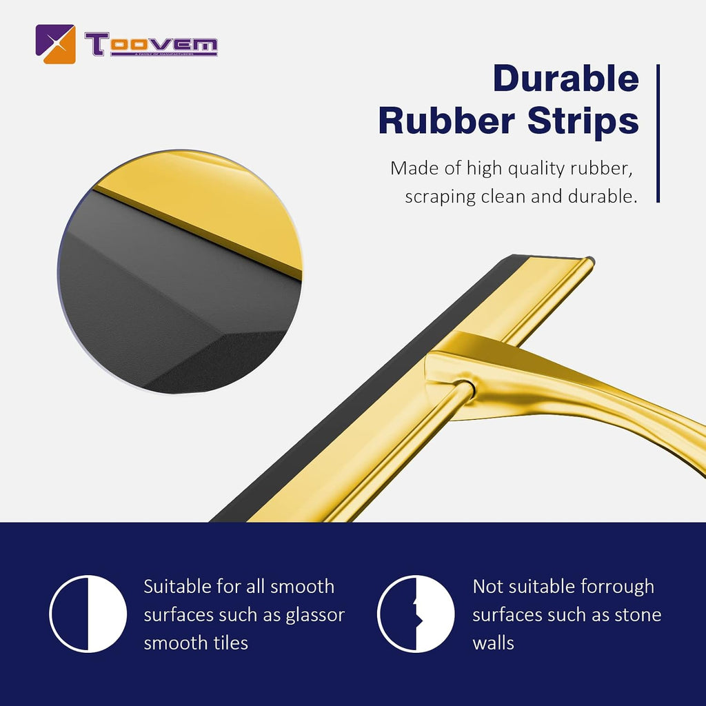 TOOVEM 12 Inch Shower Squeegee for Glass Doors, Window, Bathroom (Gold)