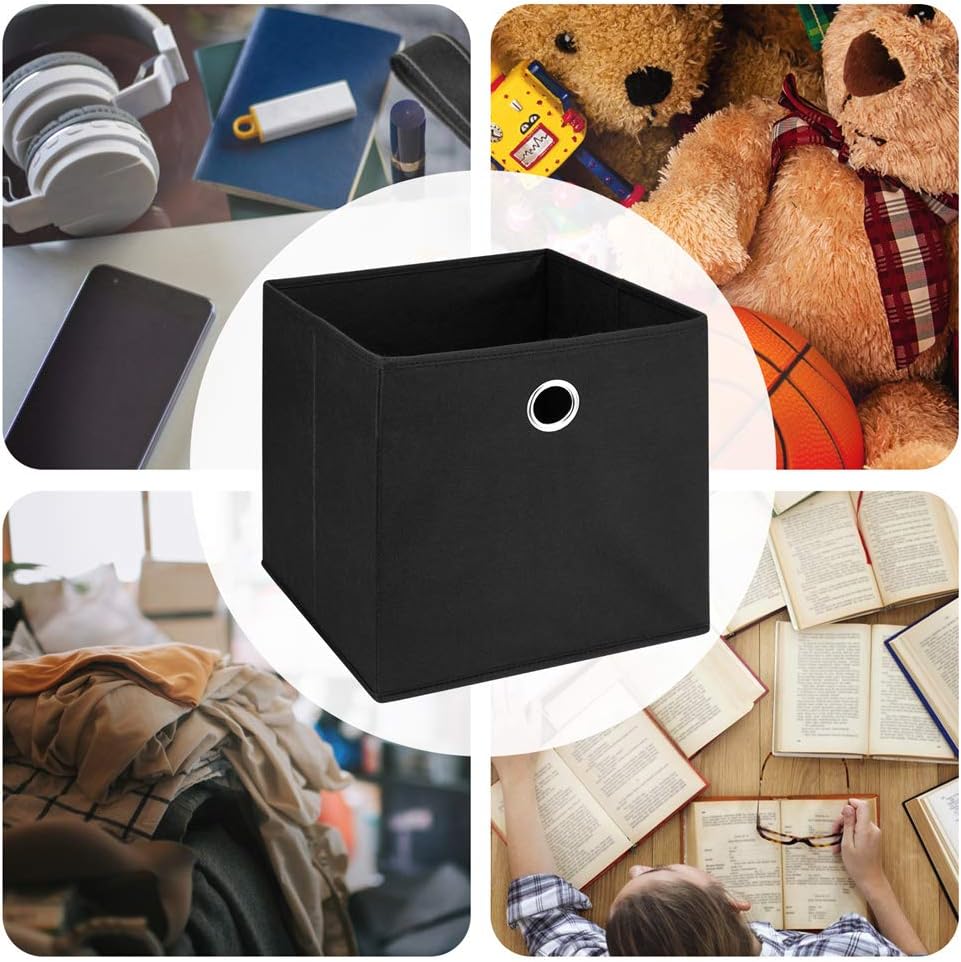 Fabric Cubes Storage Bins Black 11x11x11 In Cube Storage Boxes with Gromment Foldable Cloth Decorative Storage Cube Baskets Cubicle Cube Inserts Storage Drawer for Organizer Shelves ,QY-SC18-6