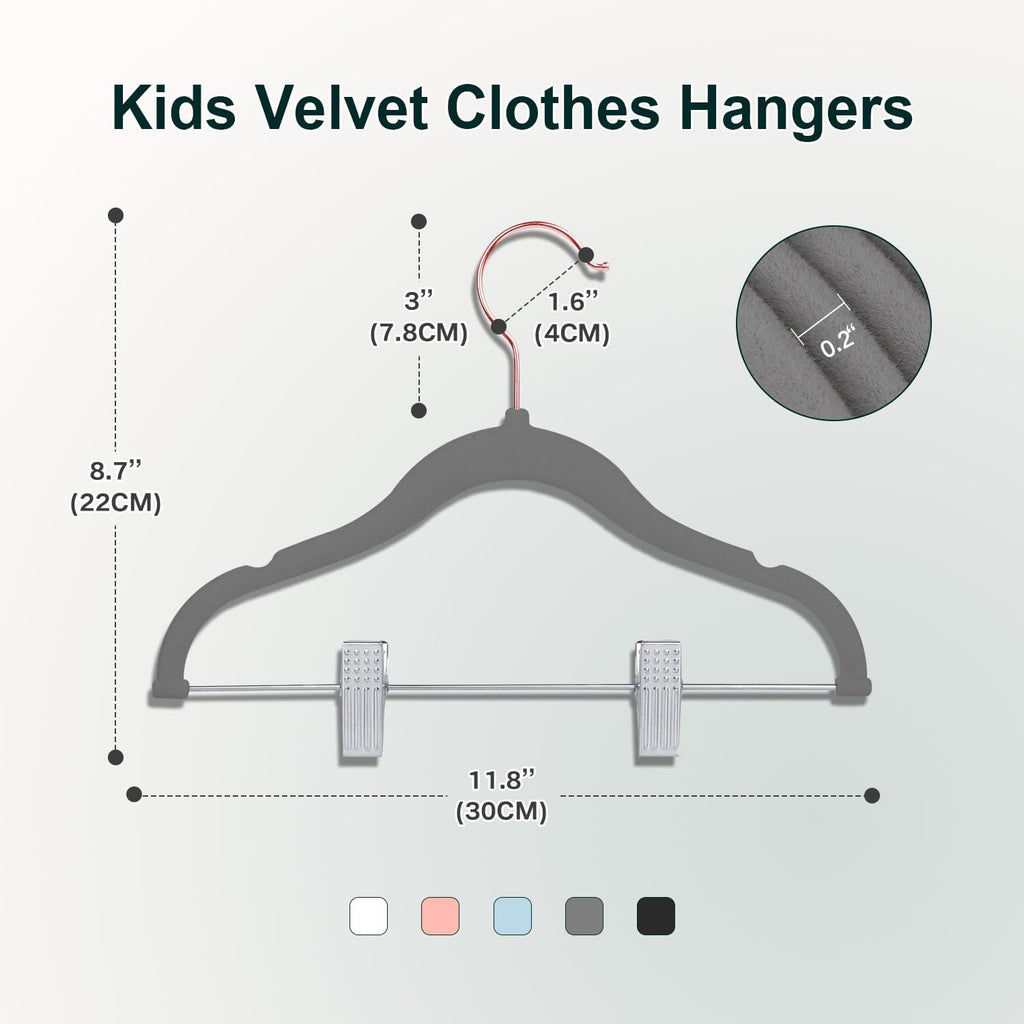 Baby Velvet Hangers with Clips Non-Slip for Clothes Gray 14 Pack
