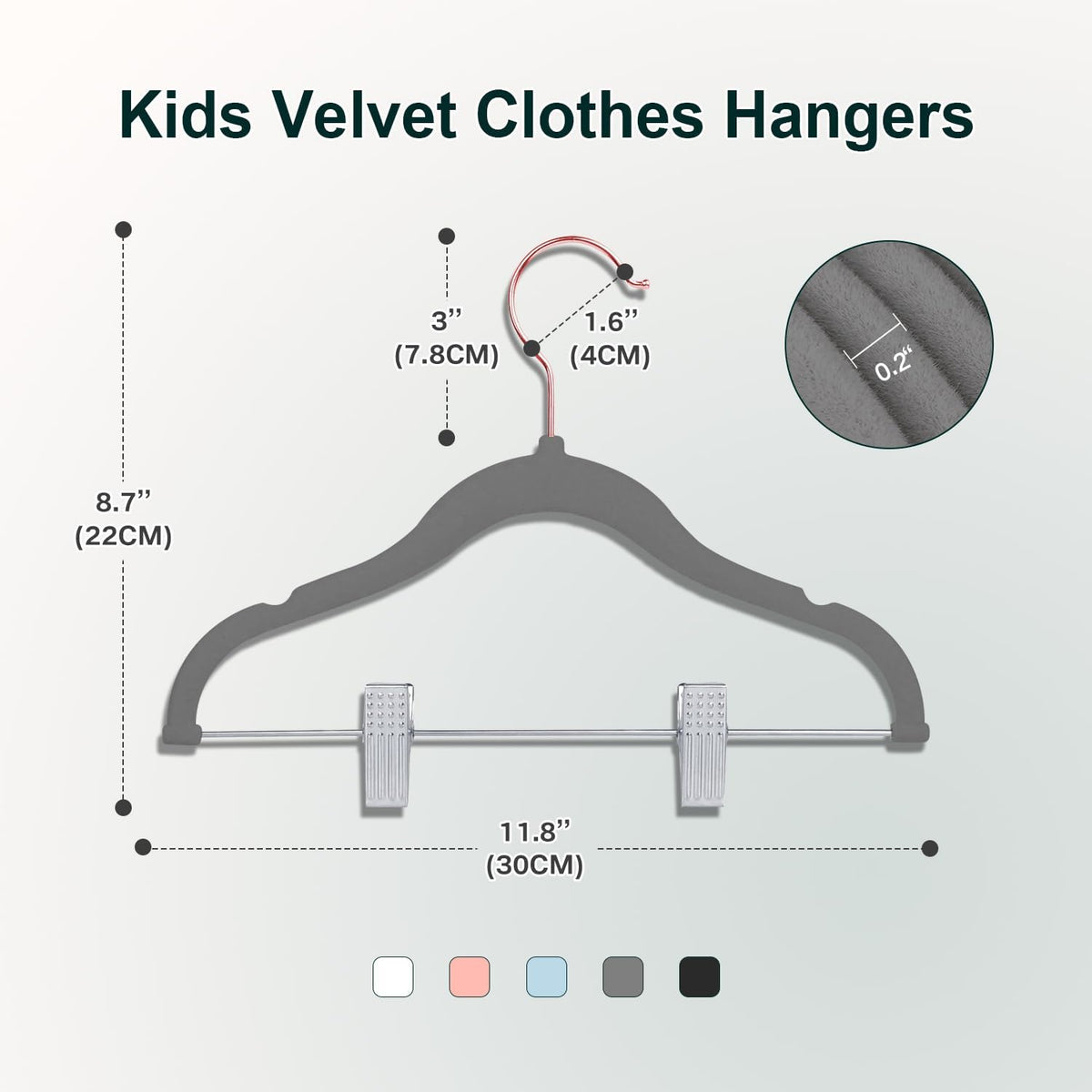 Baby Velvet Hangers with Clips Non-Slip for Clothes Gray 14 Pack