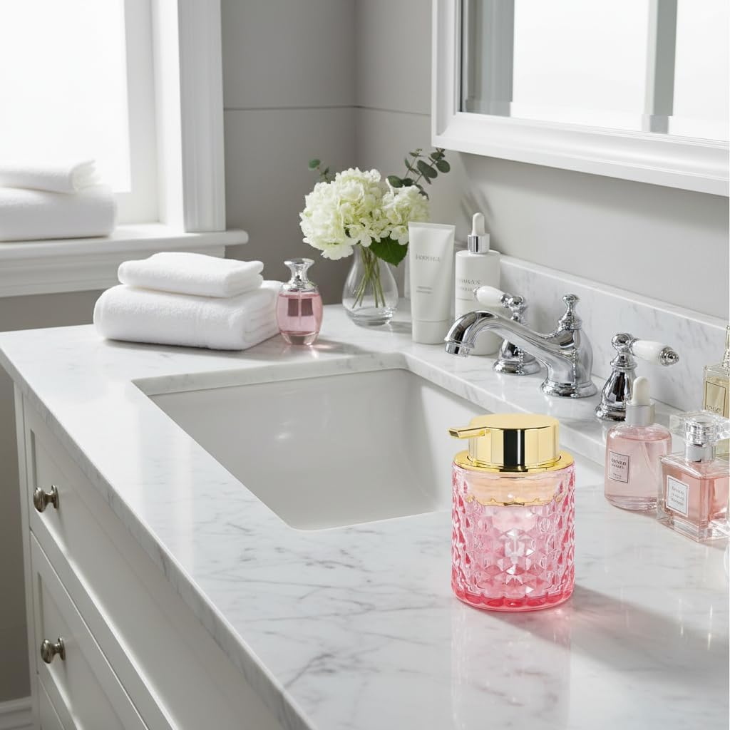 Foaming Soap Dispenser 10 Oz Pink Glass Hand Soap Dispenser