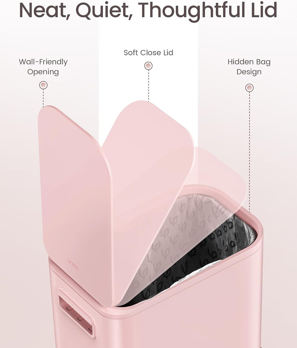 Cesun Small Bathroom Trash Can with Lid Soft Close & Pedal, 1.3 Gal, Pink