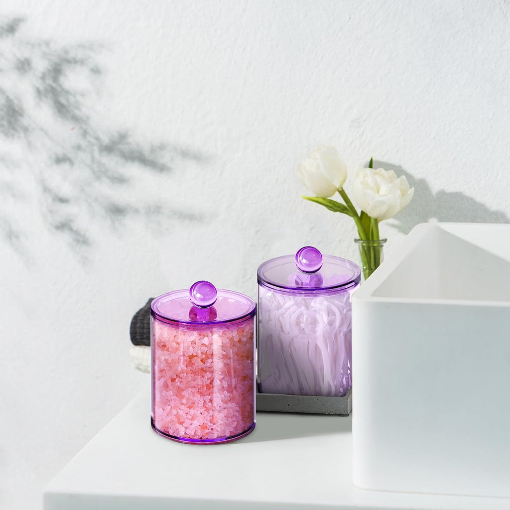 4 Pcs Acrylic Qtip Holder, Cotton Ball Holder Jars with Lids, Purple