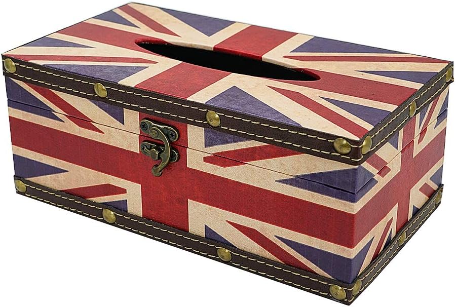 DreamsEden Wooden Tissue Box Cover Holder - Vintage Flag Style Classical Napkin Box for Home Office Room Decor (Union Jack Flag)