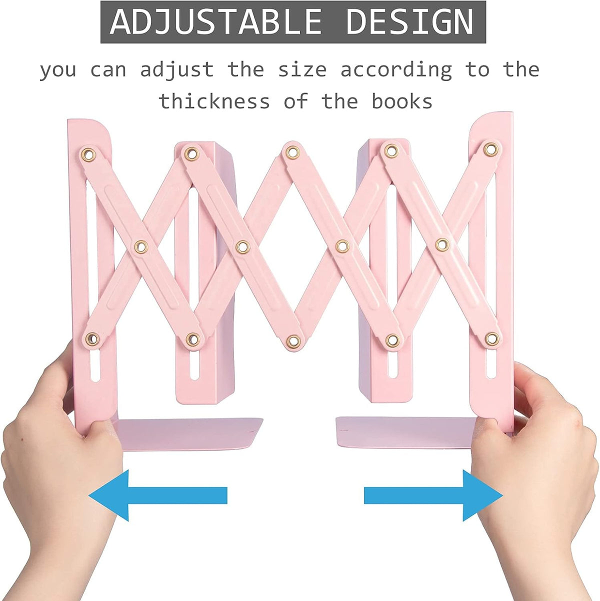 Aobopar Adjustable Metal Book Ends for Shelves Pink