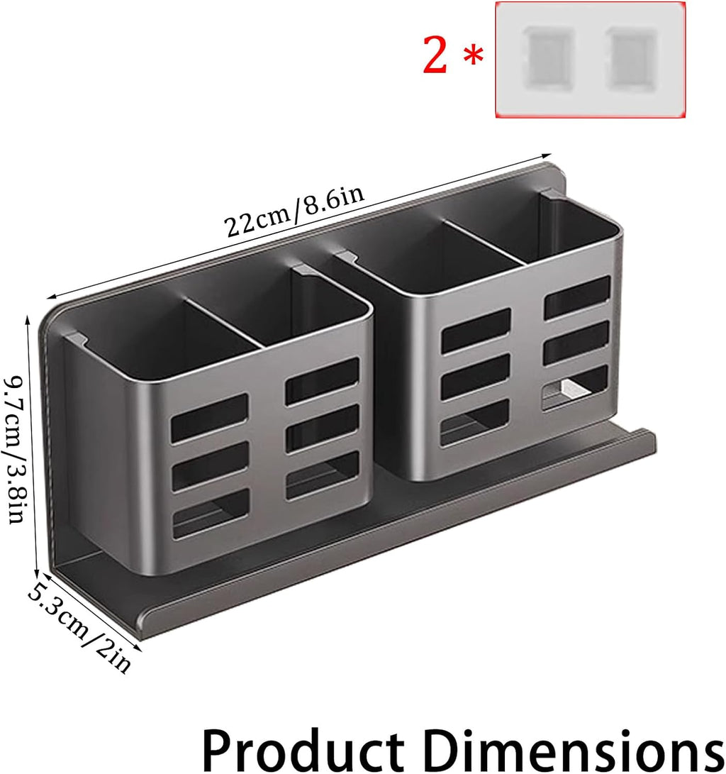 Aluminum Toothbrush Holder， Wall-Mounted，Bathroom Rack，4 Slot，Grey