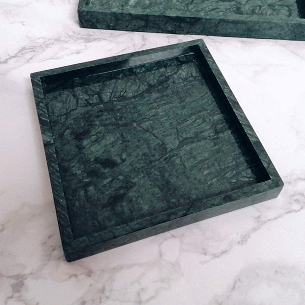 Natural Marble Square Neat Makeups Organizer/Bathroom Vanity Tray for Razor Towel Toothpaste (9.84x9.84x1.18in, Green)