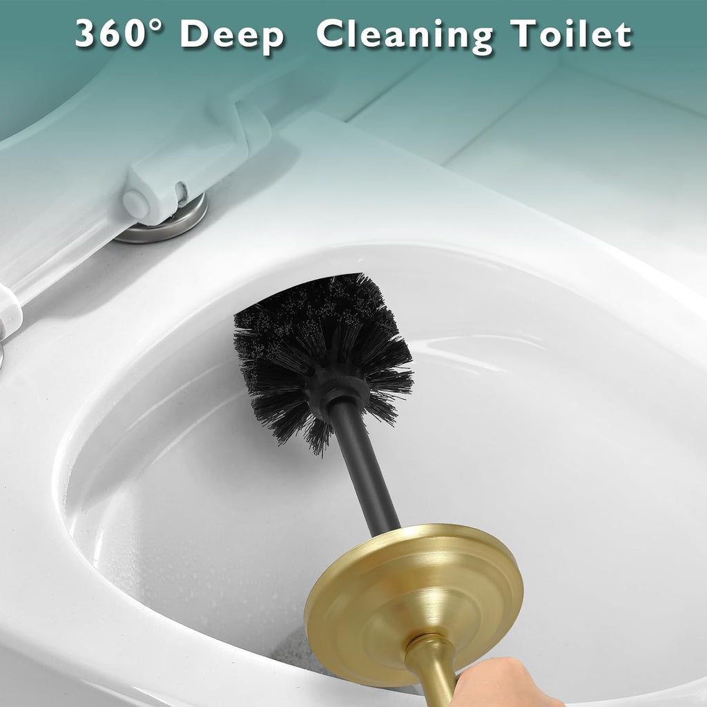 Toilet Brush and Holder Set,Toilet Bowl Brush and Holder for Bathroom,Toilet Cleaner Brush-Space,Saving,Covered Brush,Durable, Deep,Cleaning,Splash Resistant (Brushed Gold)