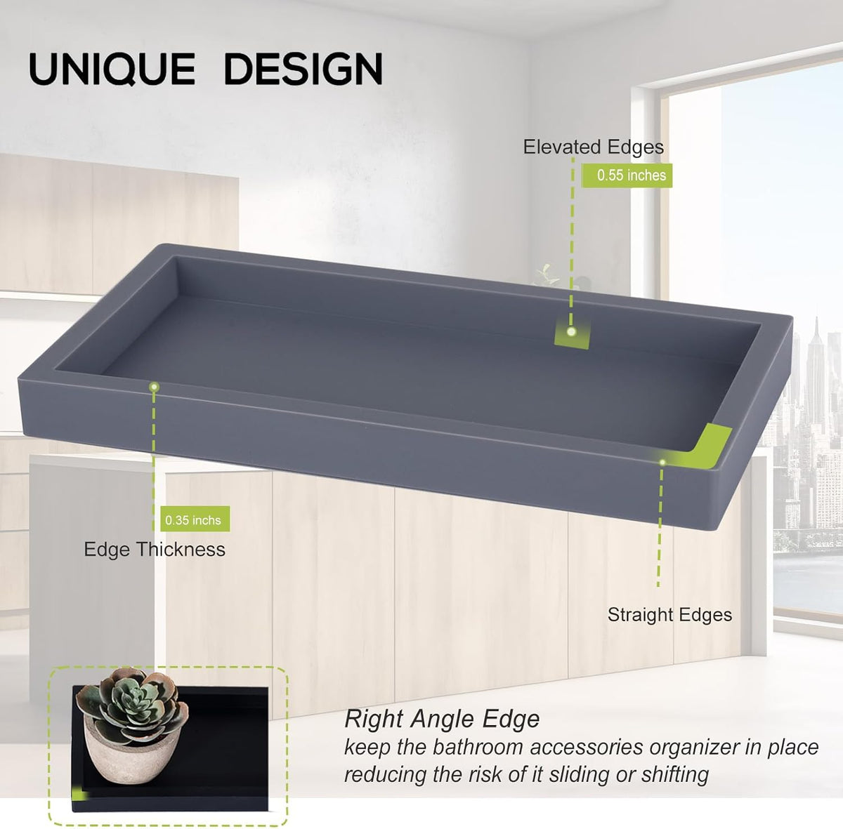 Silicone Bathroom Vanity Tray Dish Soap Holder Sink Organizer, Grey