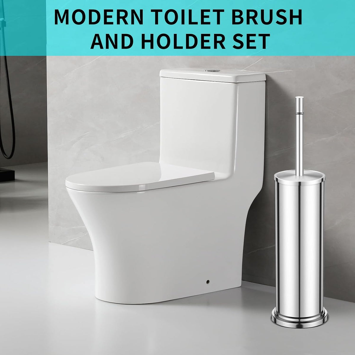 Toilet Brush and Holder Set,304 Stainless Steel Toilet Brush for Bathroom with Long Handle, Heavy Duty Toilet Bowl Brush,Removable Inner Bowl and Splash Protection,Deep Cleaning (Chrome01)