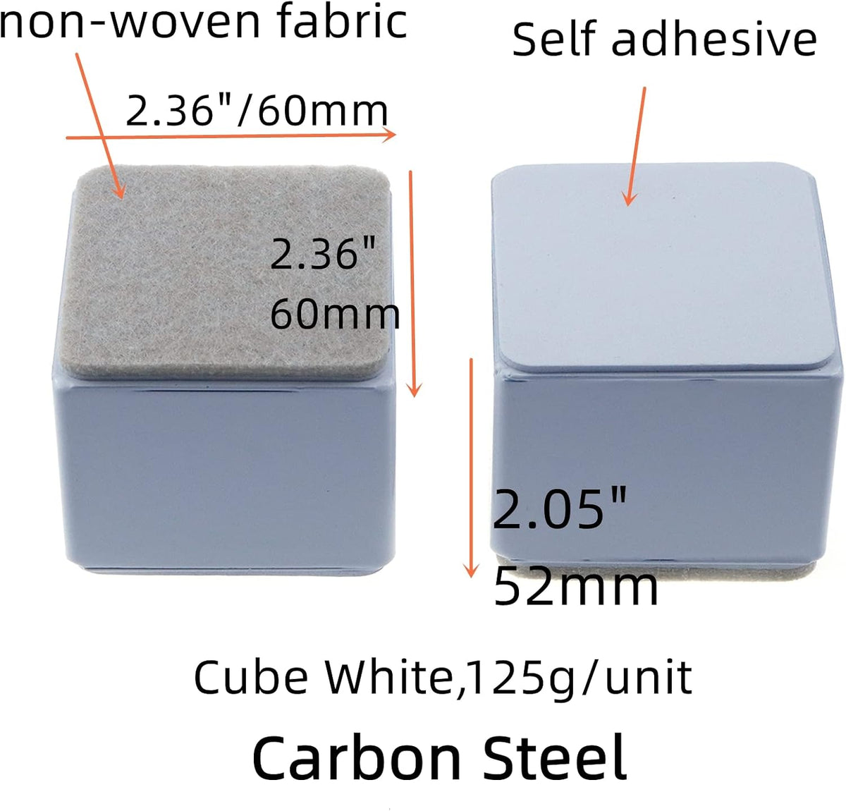 2" Self Adhesive Bed and Furniture Risers,Square White 60x52mm(WH)