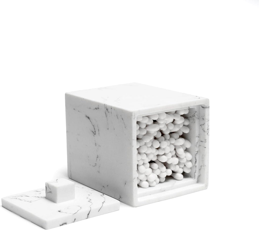 Qtips Holder with lid, q tips holder, Cotton Ball Holders for Bathroom, Resin Bathroom Jars, Cotton Ball Organizer for Jewelry Necklace Ring Earring Storage Jar Gift Case, Gravel White