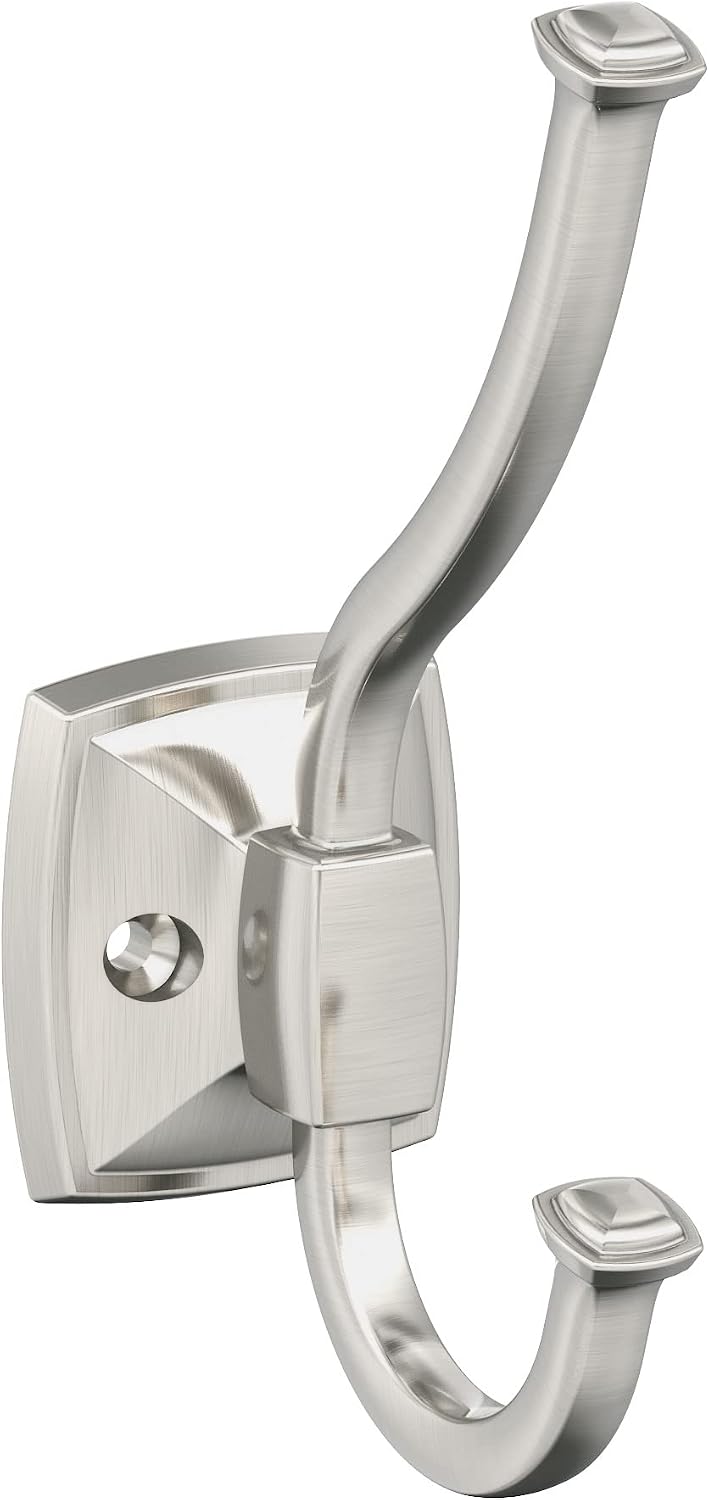 Amerock Kinsale Double Prong Satin Nickel Wall-Mounted Hook