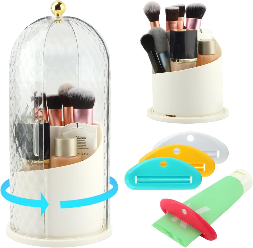 3 Slots Rotating Toothbrush Holder with Cover for Bathroom Countertop
