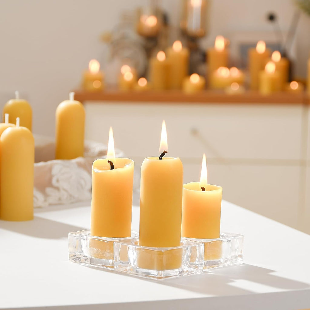 4PCS 3.5"x1.3" Handmade Pure Beeswax Small Pillar Candles, Natural
