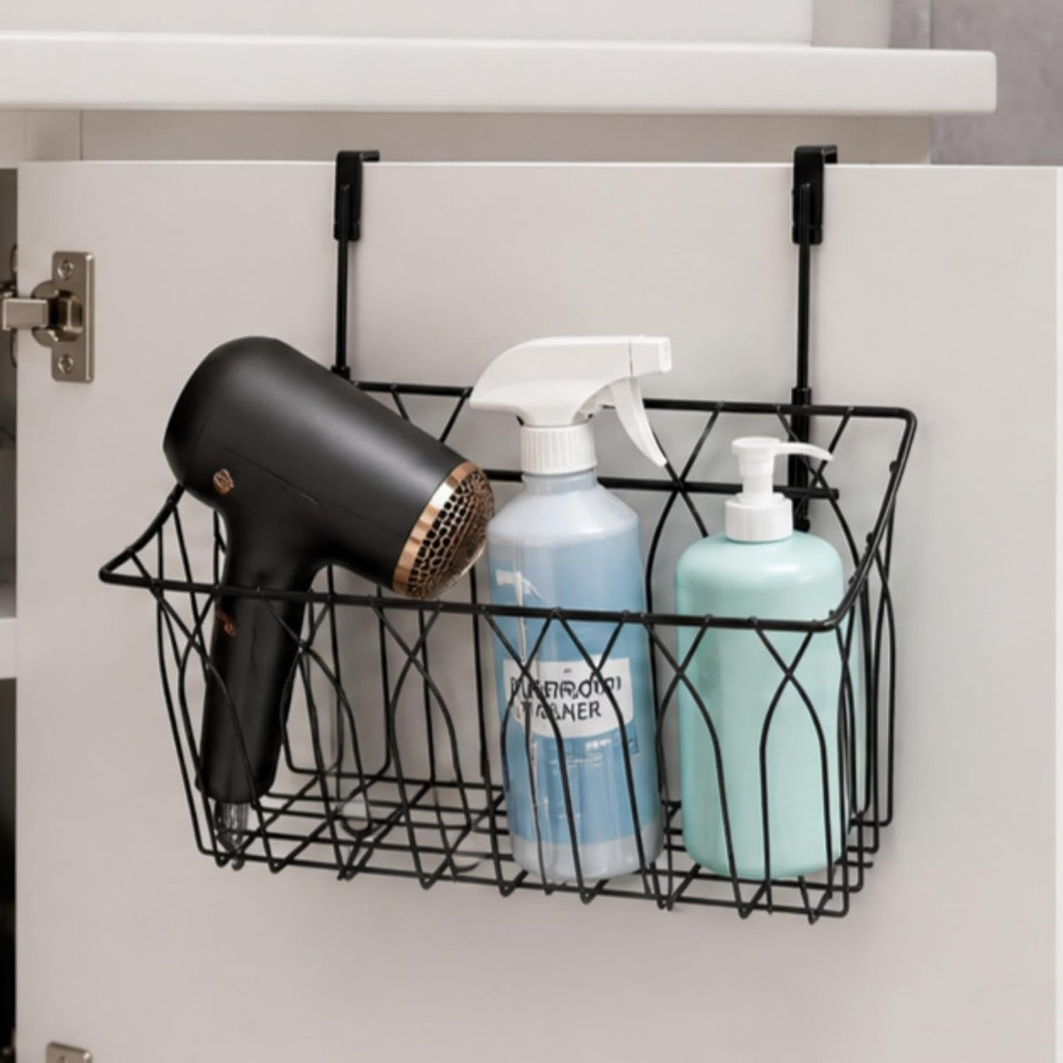 TOPZEA 2 Pack Grid Storage Baskets with Hooks, Metal Hanging Wire Basket Kitchen Over the Cabinet Door Organizer Caddy for Cutting Board, Kitchen Wrap, Foil, Cleaning Supplies, Bakeware, Towel