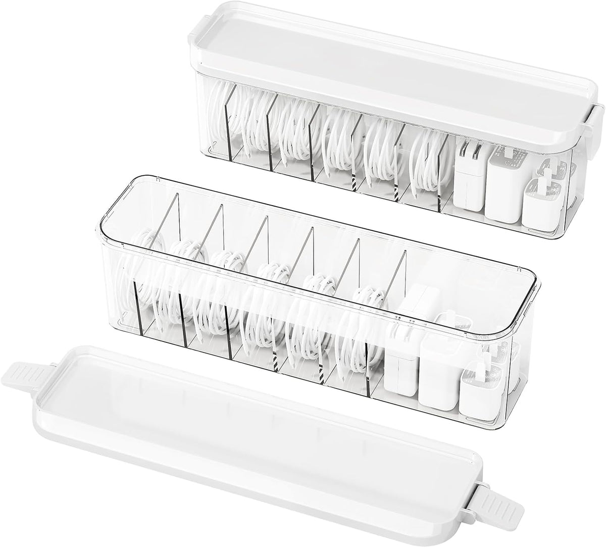 2 Pack Cable Organizer Box with Lid, Charge Cord Storage Organizer