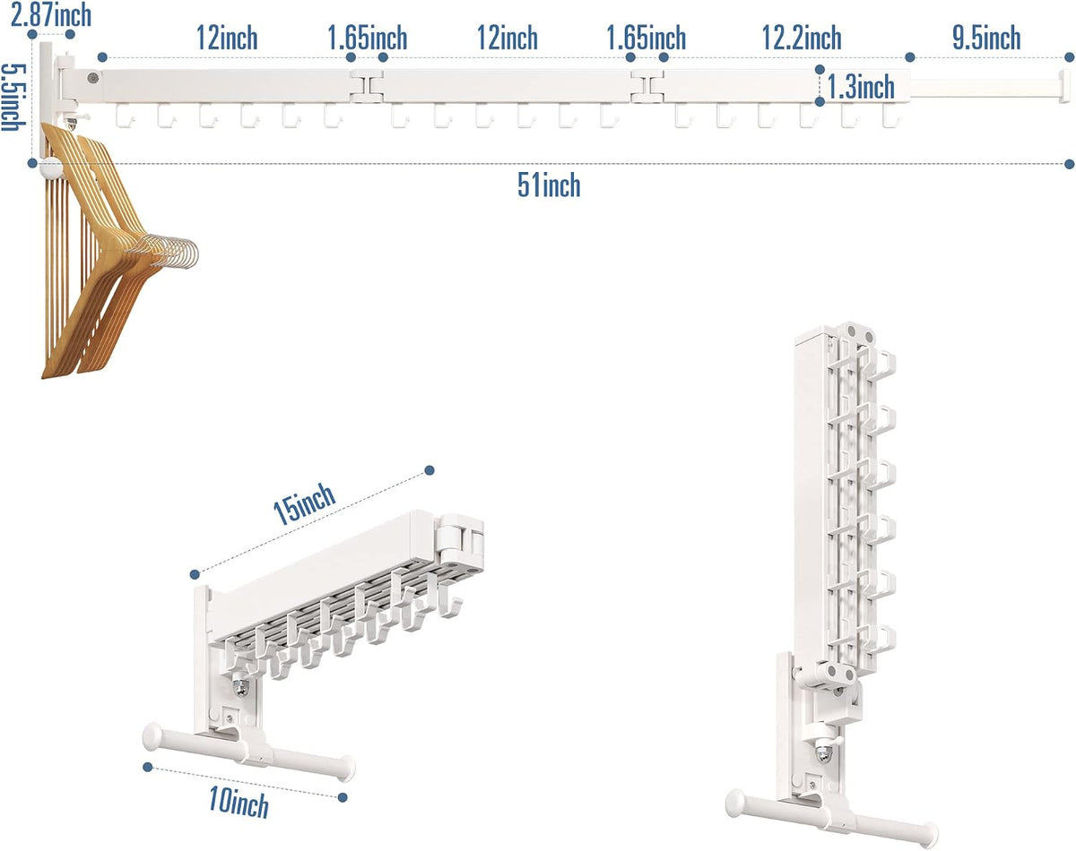 LIENAHU Drying Rack, Wall Mounted Clothes Rack, Aluminum, 220lbs Capacity, Foldable, White