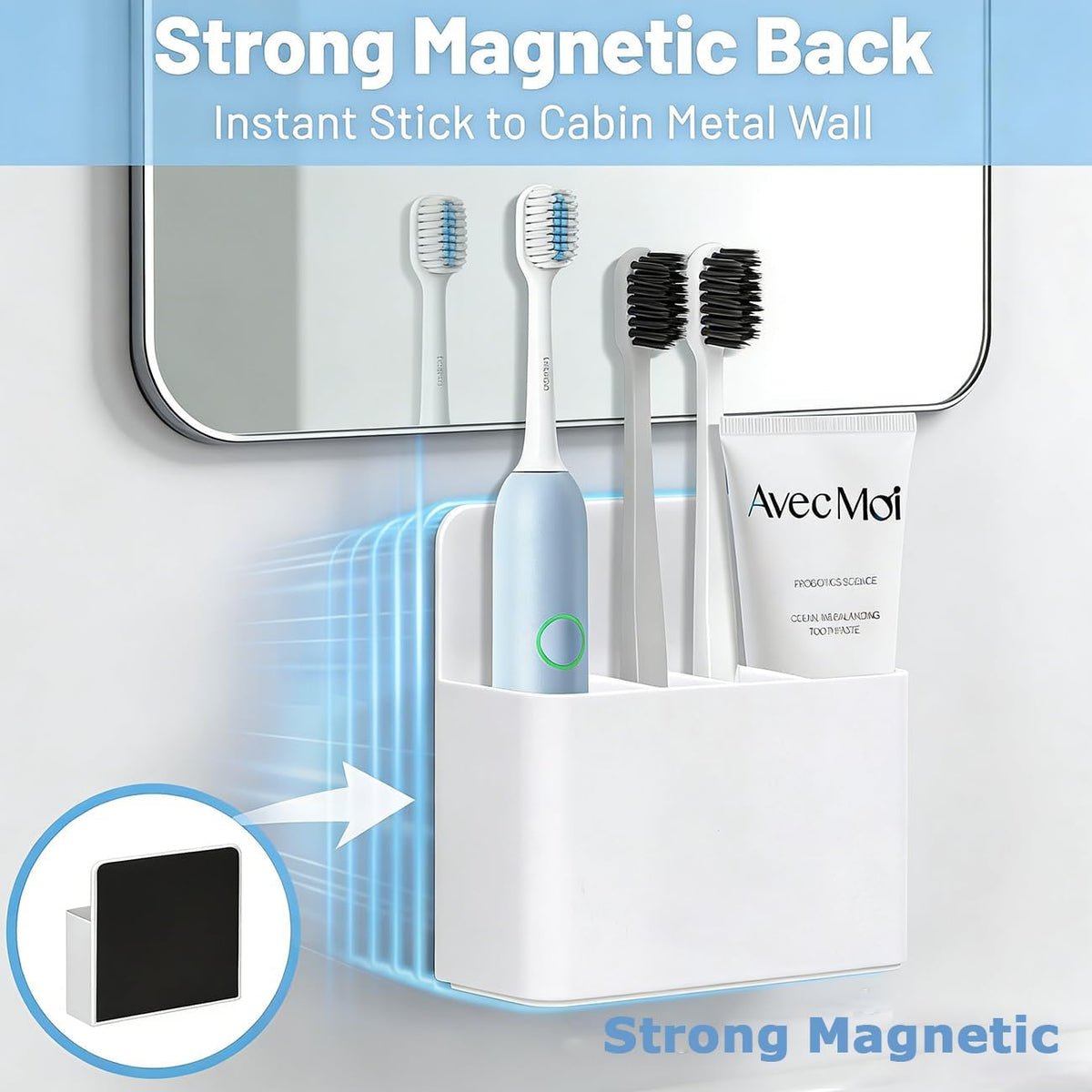 Magnetic Toothbrush Holder- The Ultimate Organizer for Small Bathroom & Cruise Travel, No Drilling Wall Mount, Adjustable for Electric Toothbrush, Royal Caribbean/Alaska Cruise Essentials 2026, White