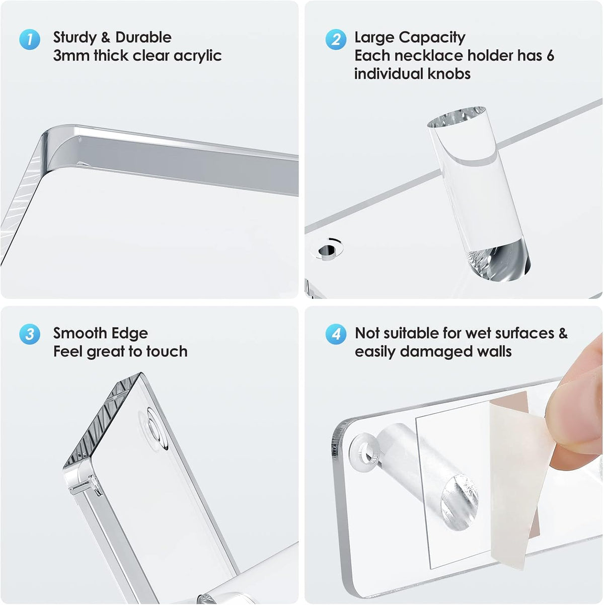MaxGear Clear Necklace Holder 2-Pack, Wall Jewelry Organizer with 12 Hooks