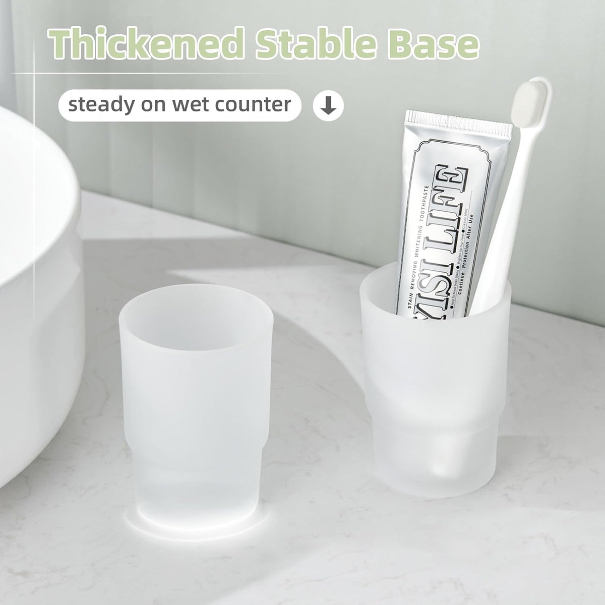 Angle Simple Frosted Glass Bathroom Tumbler, Toothbrush Cup, 2 Pack