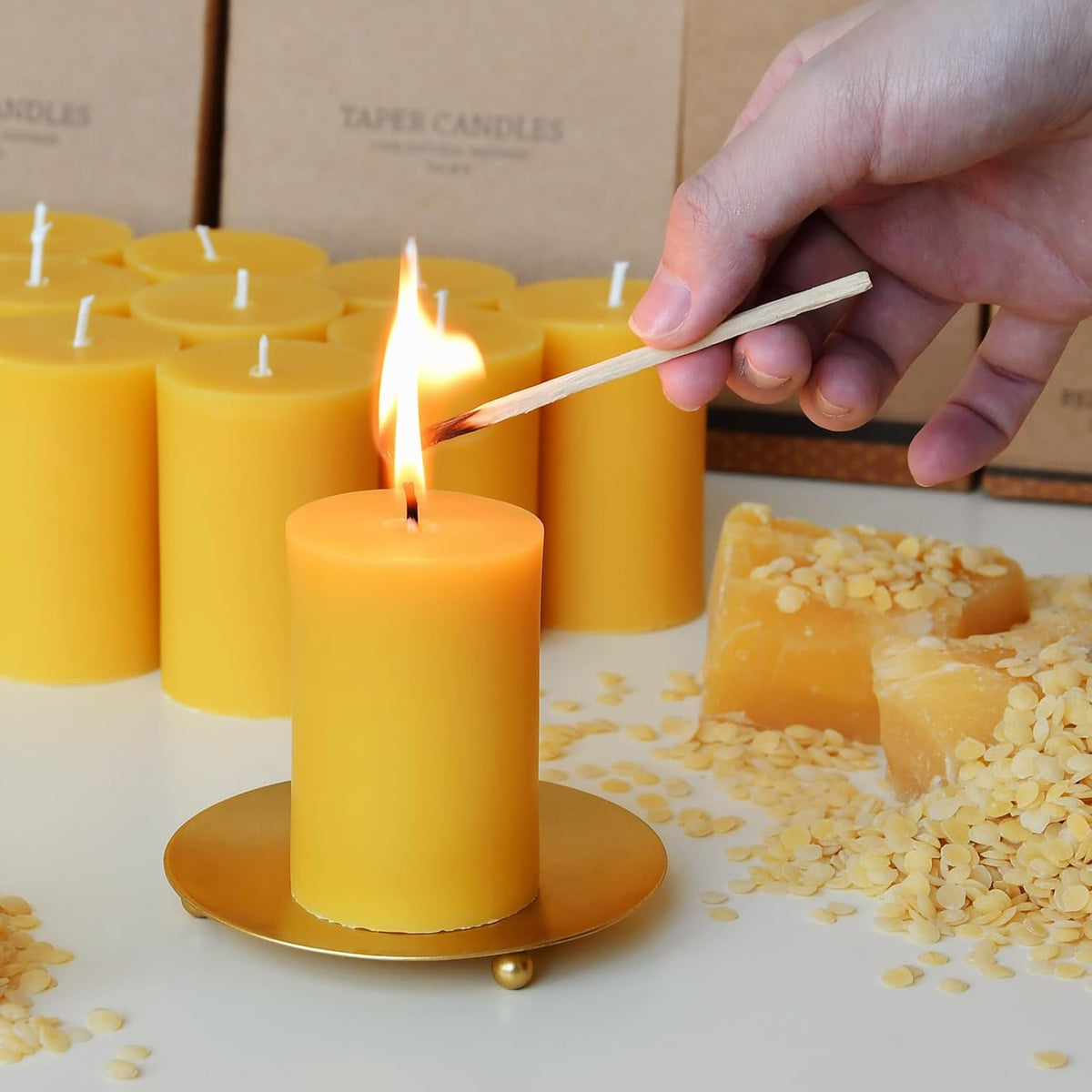 DEYBBY Pure Beeswax Pillar Candles, 2x3 Inch, 12 Pack Bulk, 30 Hr Burn Time