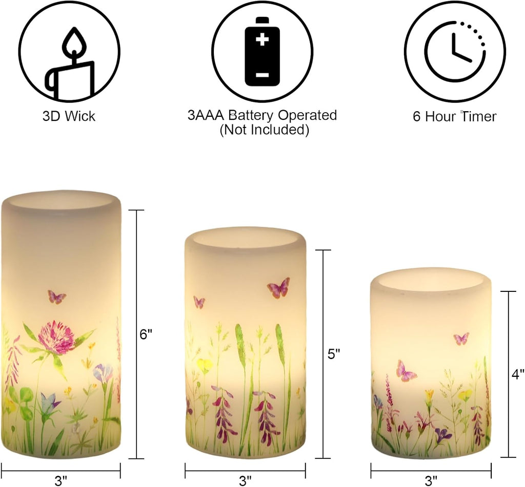 Butterfly Flameless Pillar Candles Battery Operated with 6H Timer