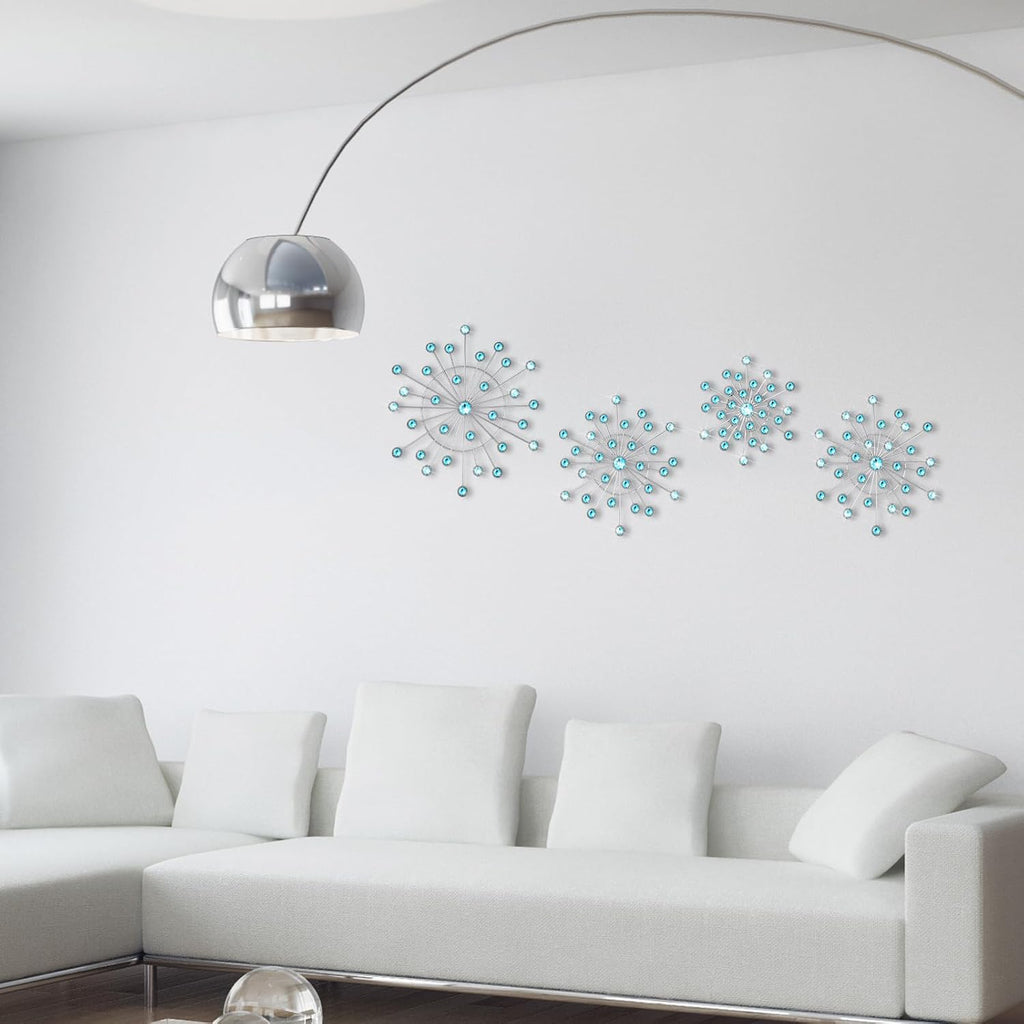 Blulu 4 Pcs Blue Wall Decor, Bling Crystal Starburst Metal Wall Art