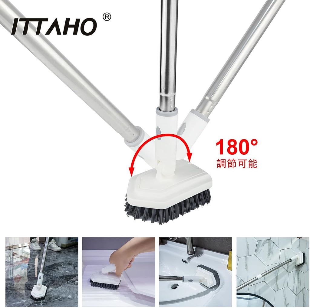 Shower Tile Tub Scrubber Brush with 4 Cleaning Heads,Floor Scrub Brush with 56''Long Handle, Shower Cleaner Brush & Grout Cleaner Brush Set for Shower,Tile, Tub, Bathroom,Kitchen,Walls,Sink