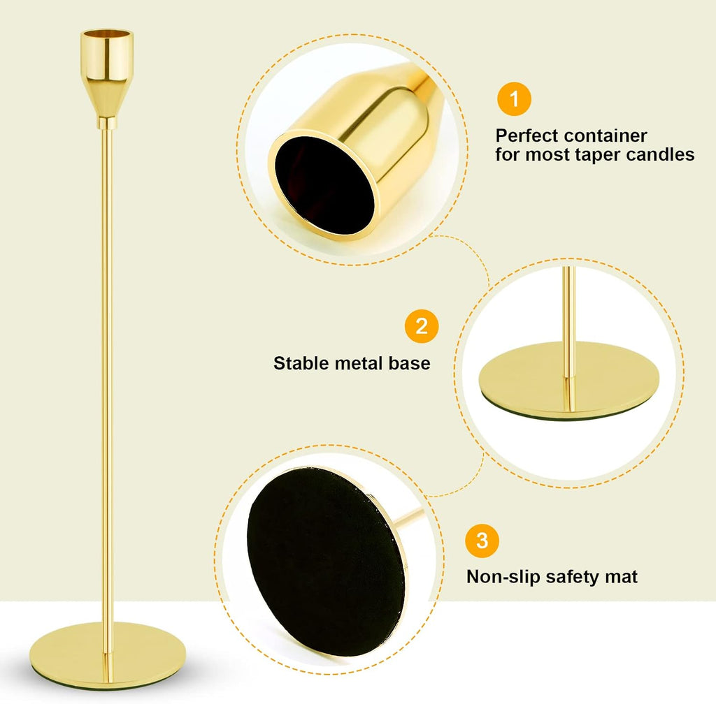 Gold Candlestick Holder Set of 12 for Taper Candles, Decorative Candle Holders Bulk Candle Stick Holders Taper Candle Holders for Table Centerpiece Wedding Dinning Party Anniversary Home Decor
