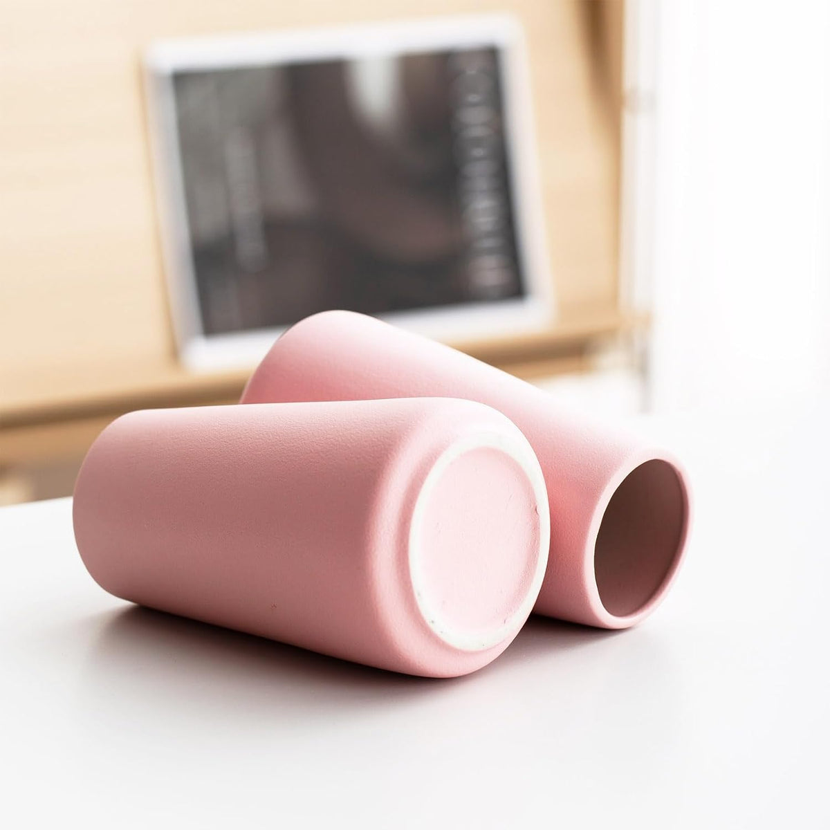 Simple Boho Ceramic Flower Vase for Home Decor (Solid Pink,Small)