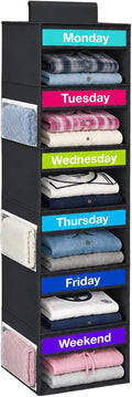 6 Shelf Weekly Clothes Organizer for Kids Days of The Week Outfits(Black)