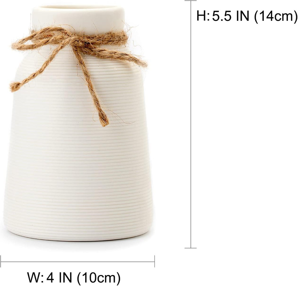 White Vase -Flower Vase, Small Vases for Décor, Ceramic Vase for Shelf Décor, Table Décor, Decorative Vase for Bookshelf, Fireplace Mantle, Office, Centerpieces, Petite Farmhouse Décor