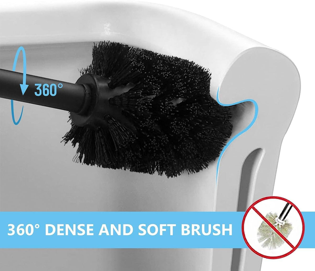 2 in 1 Toilet Brush and Plunger Set - Toilet Brush with Solid Handle, Stand and Holder for Deeply Cleaning in Bathrooms - Plastic Toilet Brush and Holder Set in White