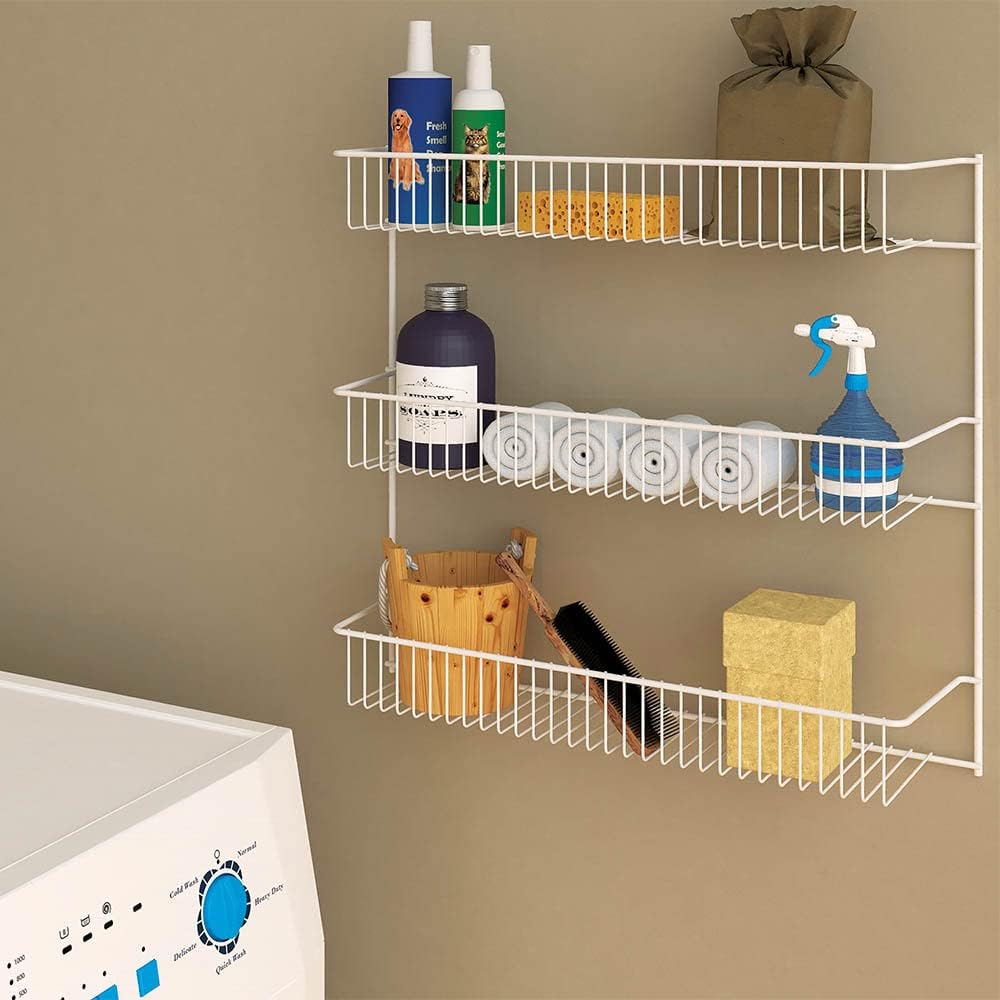 ClosetMaid 3-Tier Hanging Wall Mounted Metal Rack for Spices, Shelf Storage, Pantry Organization, Laundry, Kitchen, Bathroom, White, 8022
