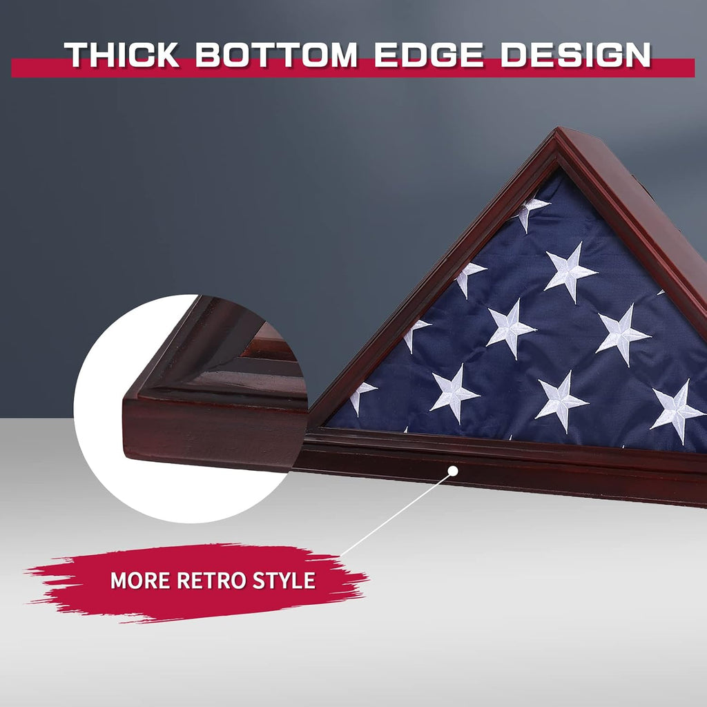 Military Flag Display Case for 5'x9.5' Burial Flag, Pine Wood, Red