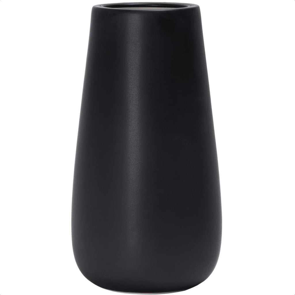 D'vine Dev 12 Inch Ebony Black Elegant Oval Ceramic Vase for Flowers, Home Décor Vase with Design Box, VS-LD-C-5