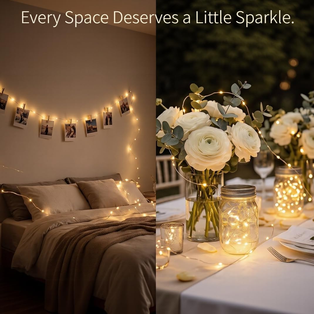 24 Pack Fairy Lights Battery Operated 6.6ft 20 Led Mini String Lights Silver Wire Starry Lights for DIY Wedding Party Festival Halloween Christmas (Warm White)