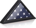 Flag Display Case, Thick Bottom Edge Military Flag Box with High Transparent Glass Front, Solid Wood Wall Mounted Flag Case Shadow Box for 5'x9.5' American Veteran Burial Flag (Black)