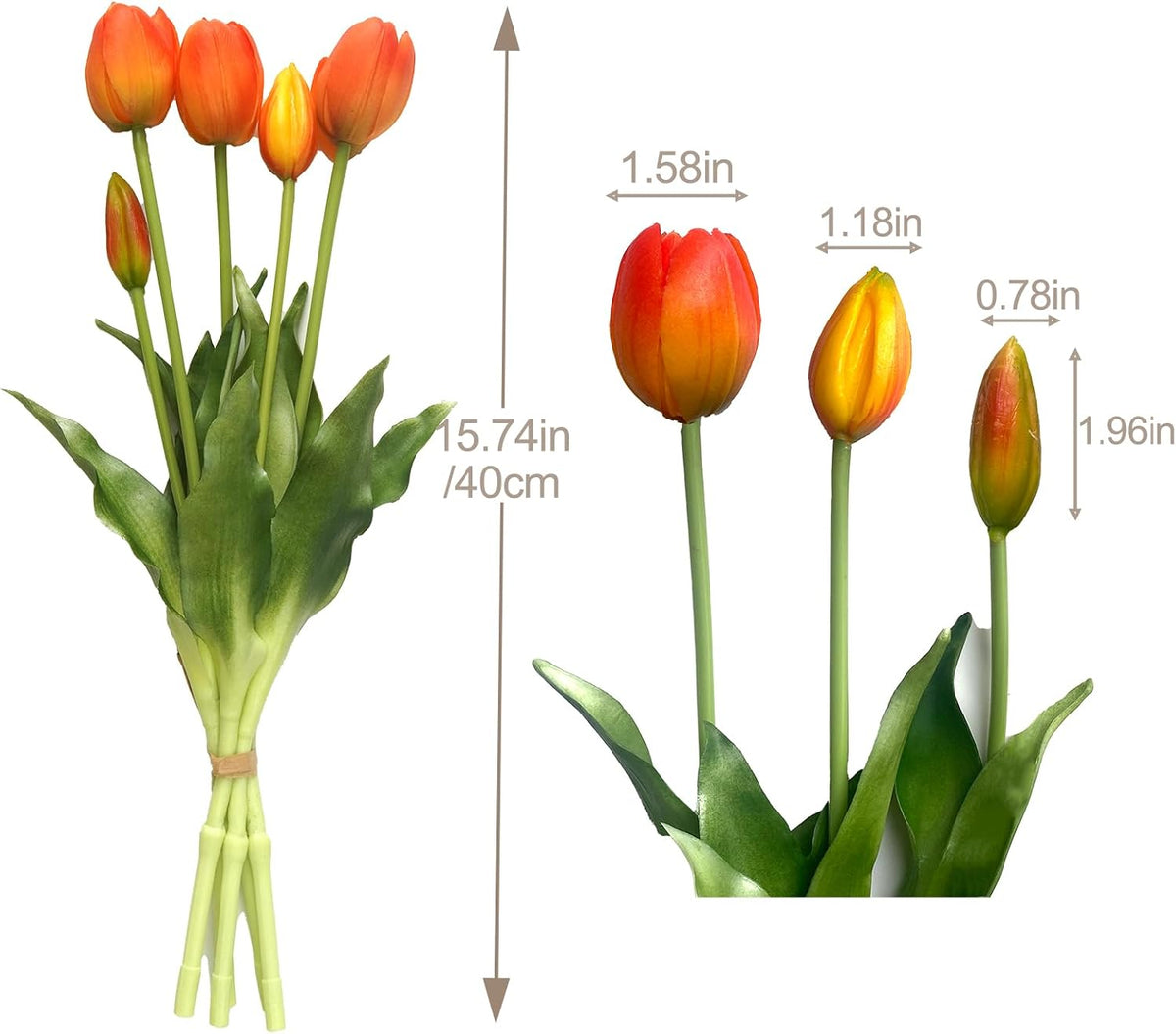 10 Pcs Fake Tulips Tulips Artificial Flowers(Orange)