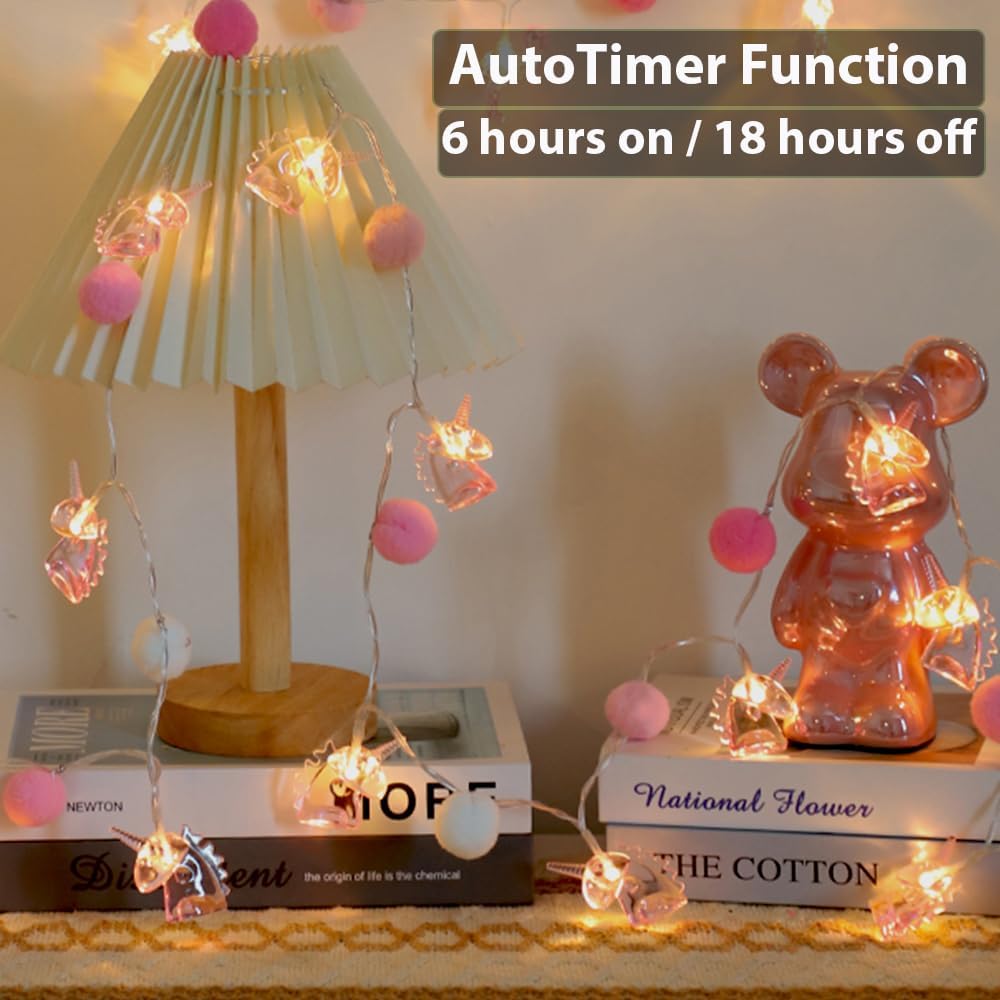 ChiRee Pom Poms String Lights with Unicorn Fairy Lights