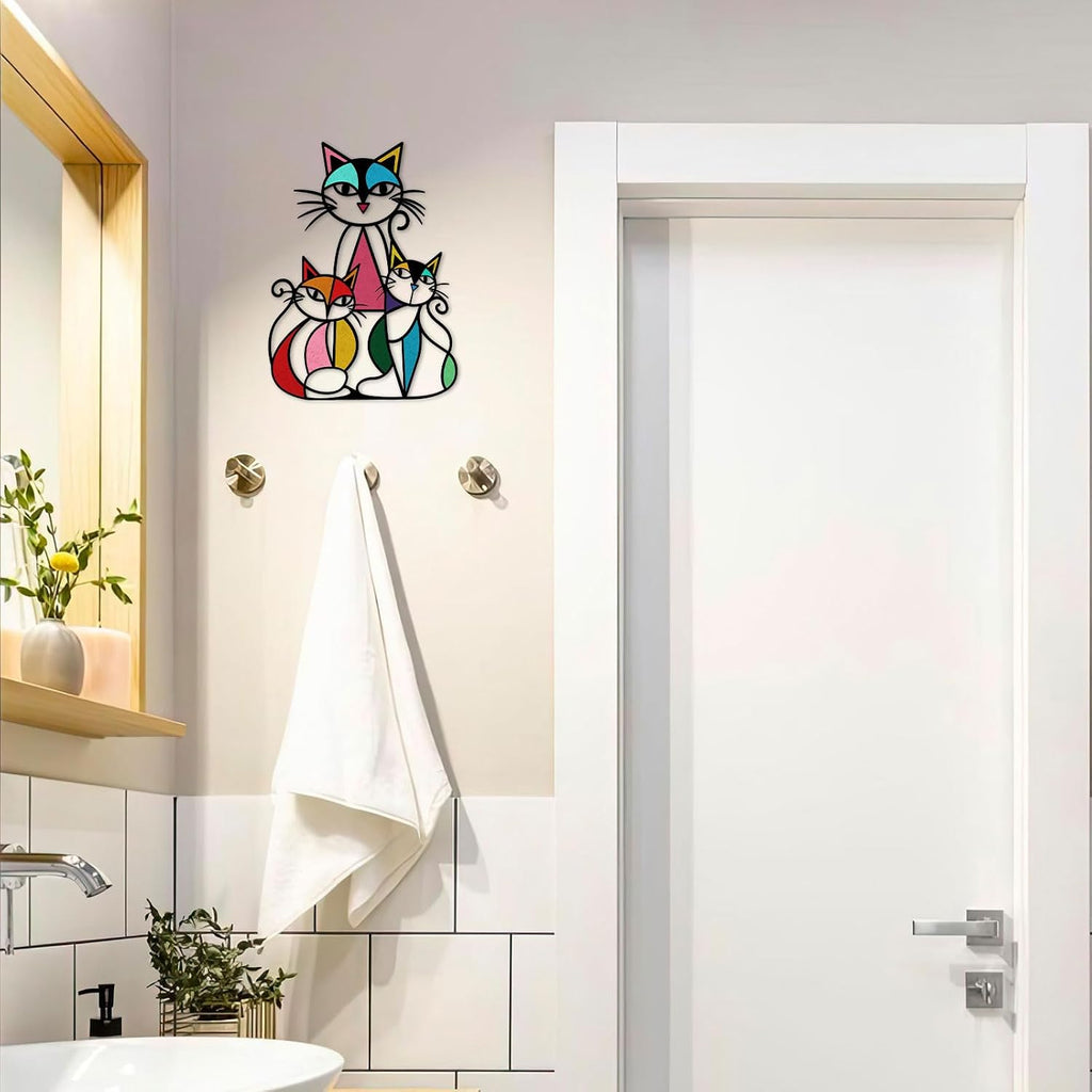 ARTINME Metal Cat Wall Art Decor Wall Sculptures Decor for Home Living Room Bedroom Kitchen Office Gift for Cats Lover 10.6x14.5inch (Retro)