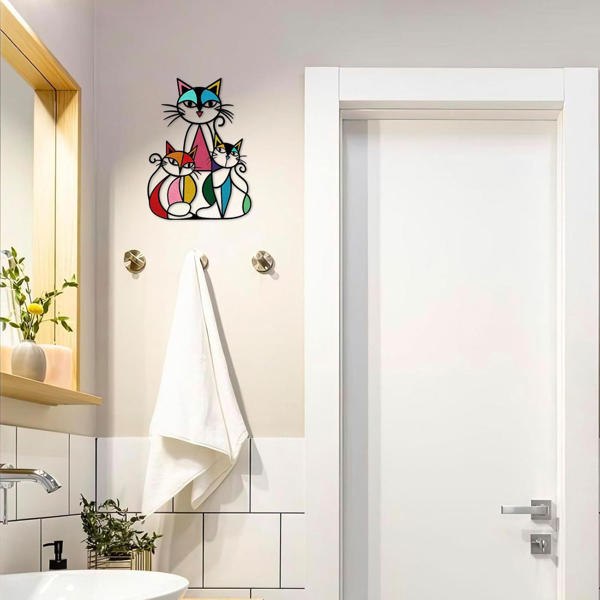 ARTINME Metal Cat Wall Art Decor Wall Sculptures Decor for Home Living Room Bedroom Kitchen Office Gift for Cats Lover 10.6x14.5inch (Retro)