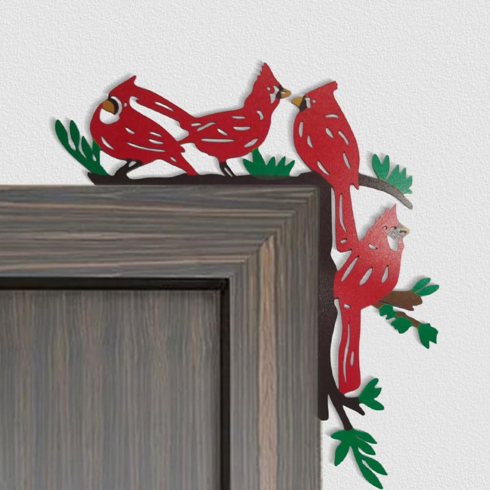 Hand Painted Door Topper, Metal Left Sided Hummingbird Flower Cardinal Flamingo Starfish Leaf Funny Creative Door Frame Topper Corner Silhouette Wall Art Decor for Nature Lovers (Cardinal)